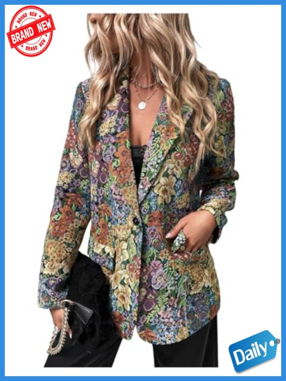 Floerns Women's Casual Print Blazer Work Suit Jacket Long Sleeve